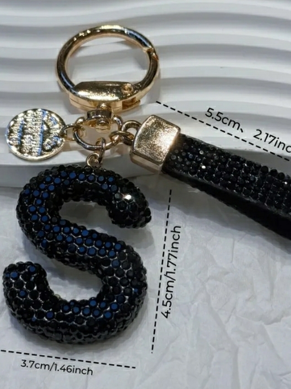 Crystal-Encrusted Black Letter Purse Charm Keychain NWT! (Choose Your Letter) - Picture 9 of 9